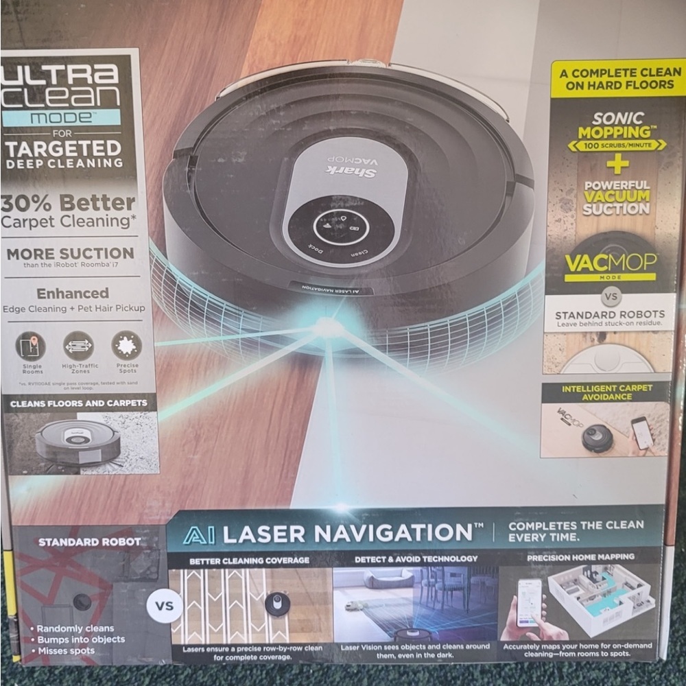 Shark RV2001WD AI Robot VacMop Wi-Fi Connected Robot Vacuum & Mop - Black - NEW